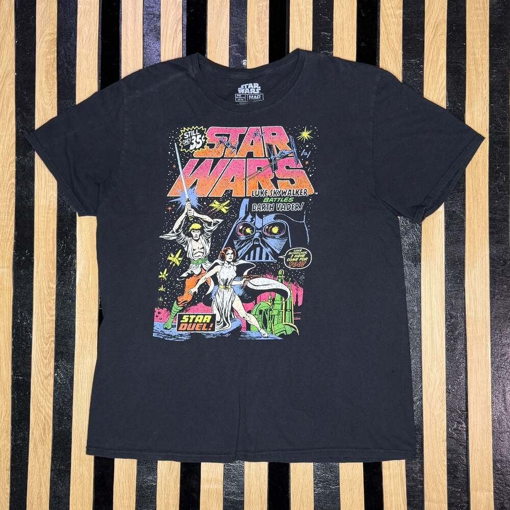 Mad Engine Star Wars Retro Comic Book Cover Graphic T-Shirt Black Size XL